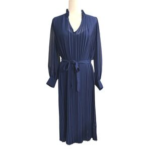 Banana Republic Womens Pleated Midi Dress‎ Long Sleeve Navy Blue Small